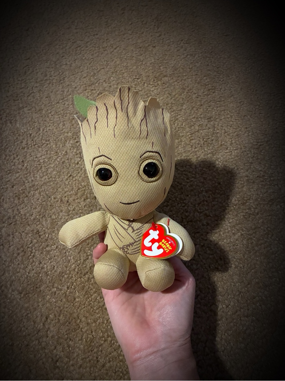 Ty Marvel Baby Groot Plush Toy - Tan with Green Leaf Accent